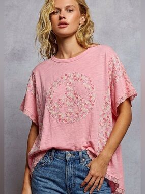 "The Capri" Pink Oversized Peace Sign Lace Top